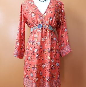 Johnny Was Floral V Neck Hobo Mini Dress